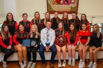Mayoral reception for Castlederg St Eugene's U18 Girls to mark Division 4 League victory