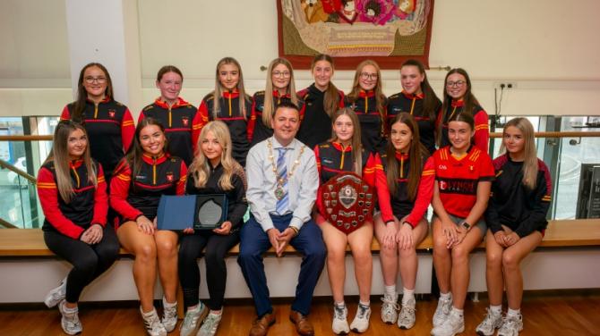 Mayoral reception for Castlederg St Eugene's U18 Girls to mark Division 4 League victory