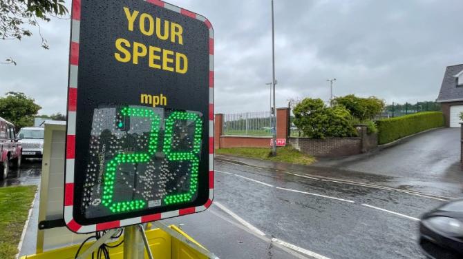 Speed device installed outside second primary school in Newtownstewart